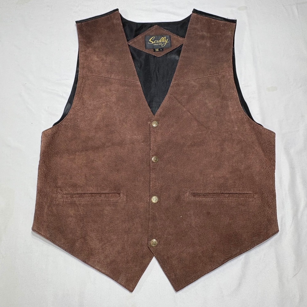 Scully Suede Leather Vest Mens Large Brown Western Snap Front Cinch Back Cowboy